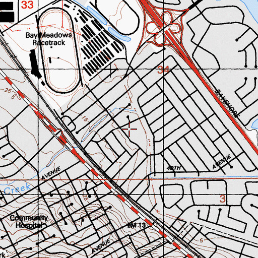 Topographic Map of George Hall Elementary School, CA