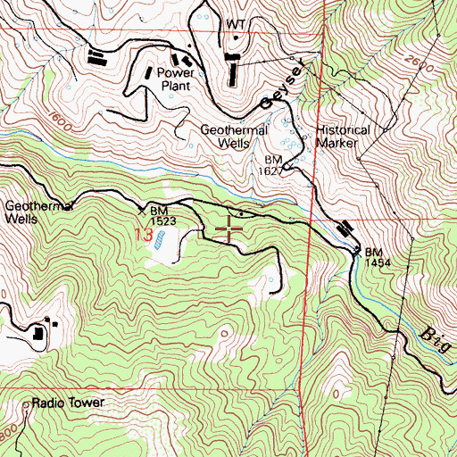 Topographic Map of Geysers Resort, CA