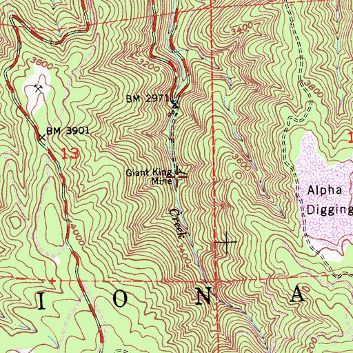 Topographic Map of Giant King Mine, CA