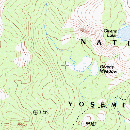 Topographic Map of Givens Meadow, CA