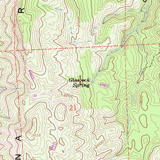 Topographic Map of Glascock Spring, CA