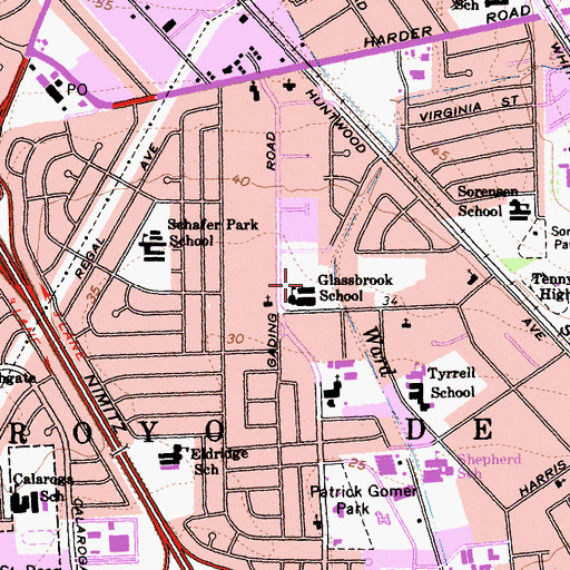Topographic Map of Glassbrook Elementary School, CA