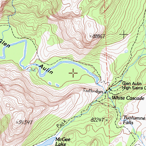 Topographic Map of Glen Aulin, CA