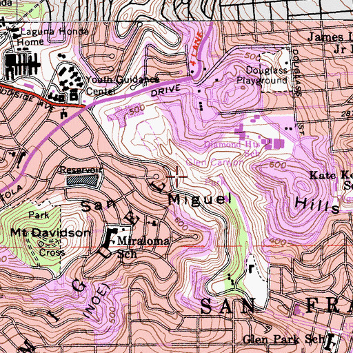 Topographic Map of Glen Canyon Park, CA