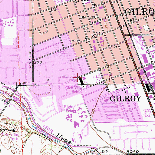 Topographic Map of Glen View Elementary School, CA