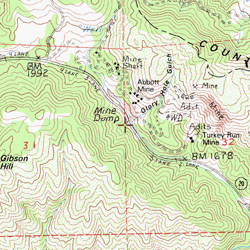 Topographic Map of Glory Hole Gulch, CA