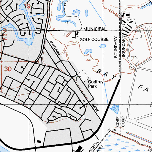 Topographic Map of Godfrey Park, CA