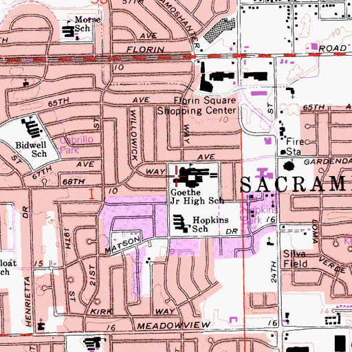 Topographic Map of Charles M Goethe Middle School, CA