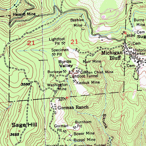 Topographic Map of Golden Chief Mine, CA