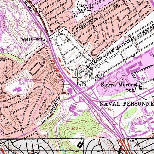 Topographic Map of Golden Gate National Cemetery, CA