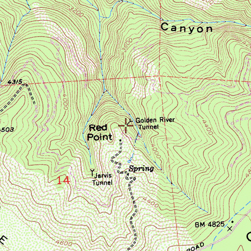 Topographic Map of Golden River Tunnel, CA
