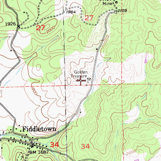 Topographic Map of Golden Treasure Mine, CA