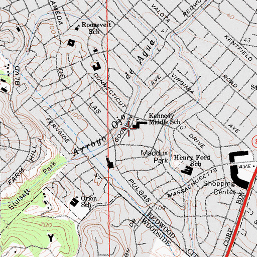 Topographic Map of John F Kennedy Middle School, CA