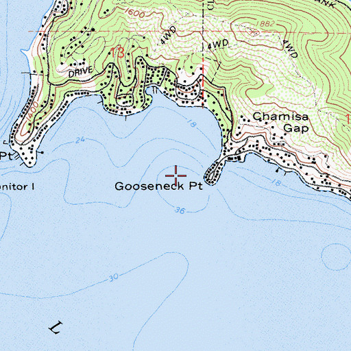 Topographic Map of Gooseneck Point, CA