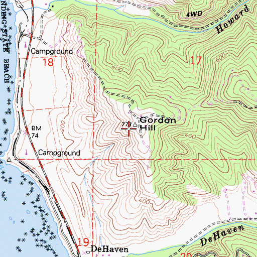 Topographic Map of Gordon Hill, CA