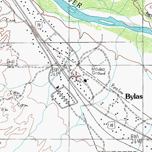 Topographic Map of Bylas Atheltic Field, AZ