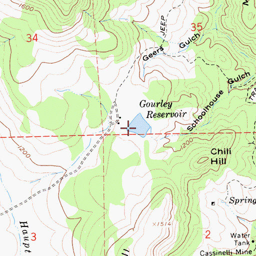 Topographic Map of Gourley Reservoir, CA
