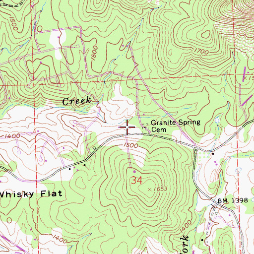 Topographic Map of Granite Springs Cemetery, CA