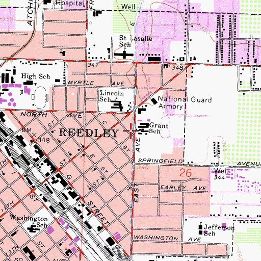 Topographic Map of General Grant Middle School, CA