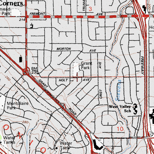 Topographic Map of Grant School, CA