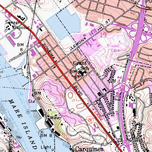 Topographic Map of Grant School, CA