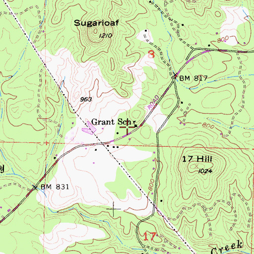 Topographic Map of Grant School, CA