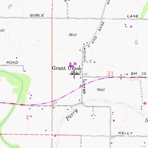 Topographic Map of Grant Union School, CA