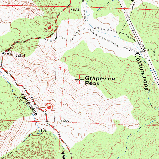 Topographic Map of Grapevine Peak, CA