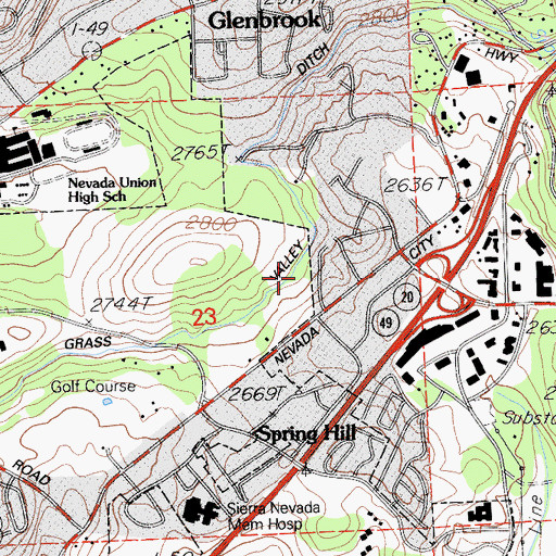 Topographic Map of Grass Valley Ditch, CA