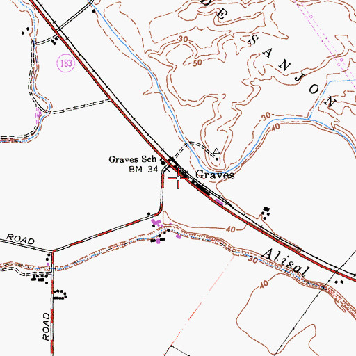 Topographic Map of Graves, CA