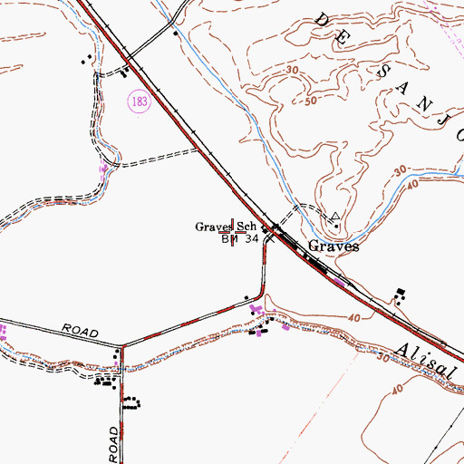 Topographic Map of Graves Elementary School, CA