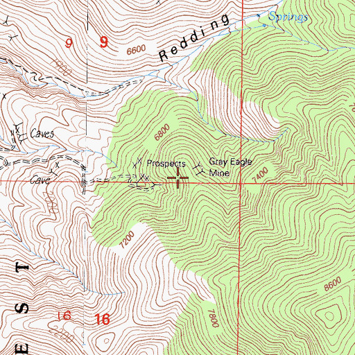 Topographic Map of Gray Eagle Mine, CA