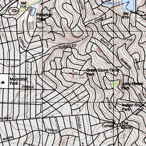 Topographic Map of Great Stone Face Park, CA