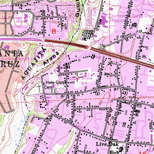 Topographic Map of Green Acres Elementary School, CA