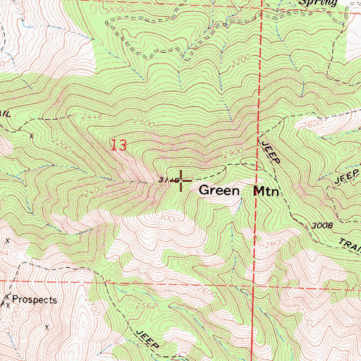 Topographic Map of Green Mountain, CA