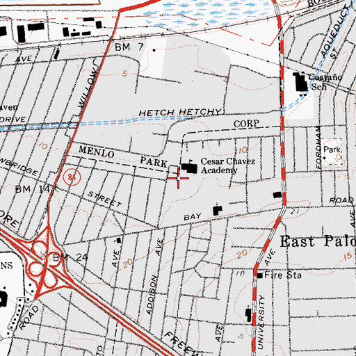 Topographic Map of Cesar Chavez and Green Oaks Academy, CA