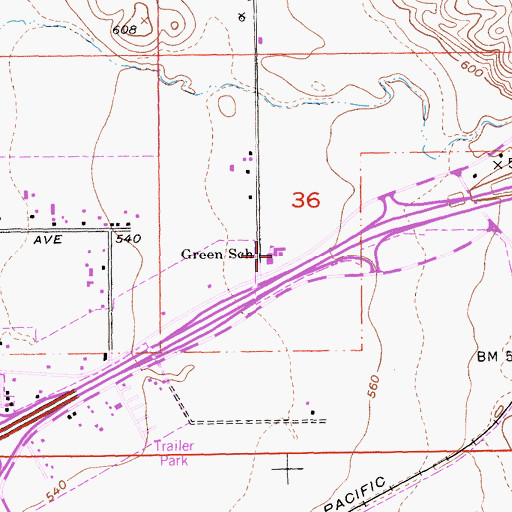 Topographic Map of Green School, CA