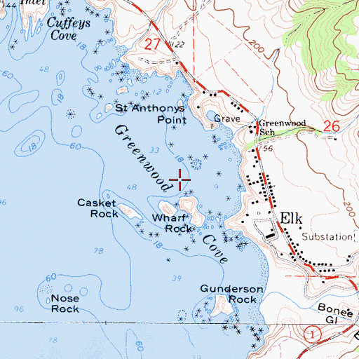 Topographic Map of Greenwood Cove, CA