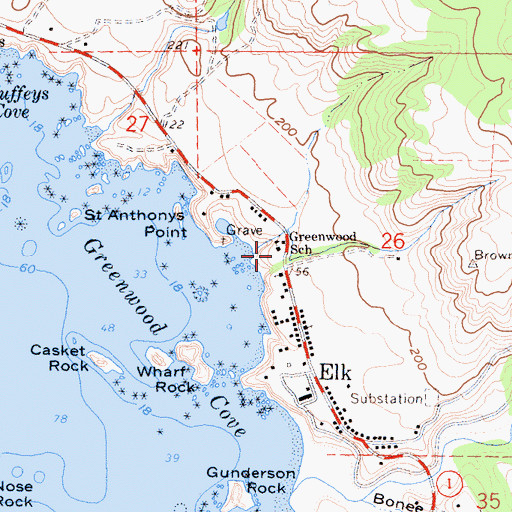 Topographic Map of Greenwood Elementary School, CA