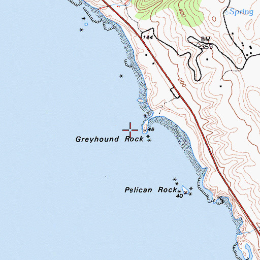 Topographic Map of Greyhound Rock, CA