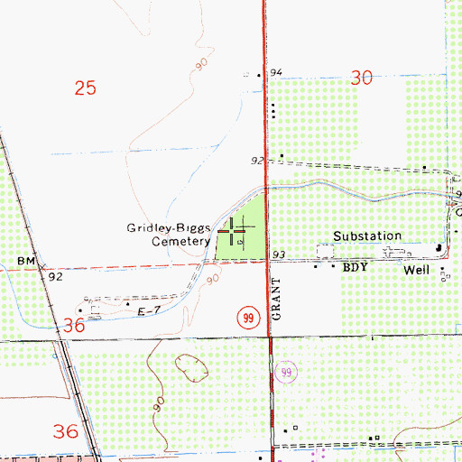 Topographic Map of Gridley - Biggs Cemetery, CA