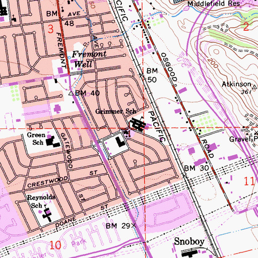 Topographic Map of E M Grimmer Elementary School, CA
