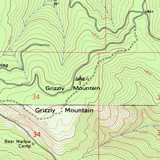 Topographic Map of Grizzly Mountain, CA