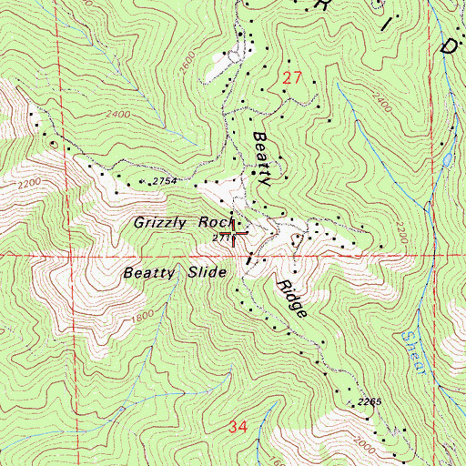 Topographic Map of Grizzly Rock, CA