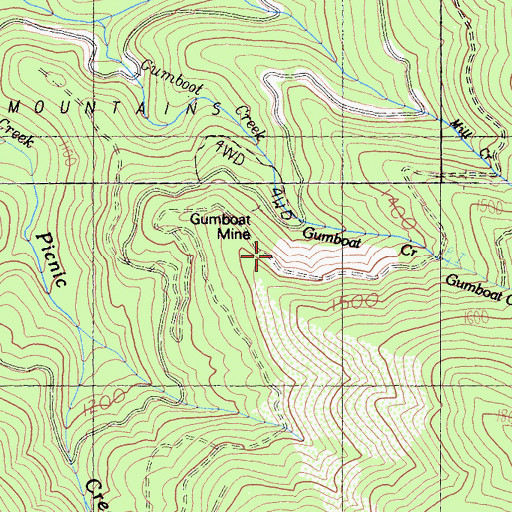 Topographic Map of Gumboot Mine, CA