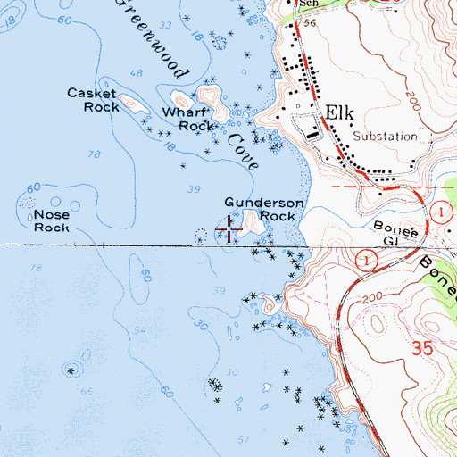 Topographic Map of Gunderson Rock, CA