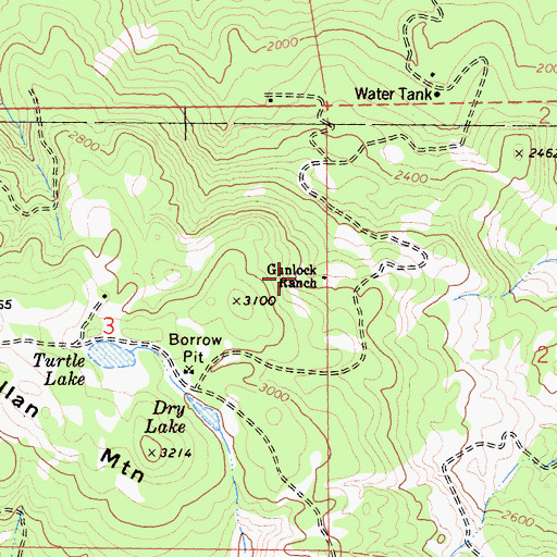 Topographic Map of Gunlock Ranch, CA