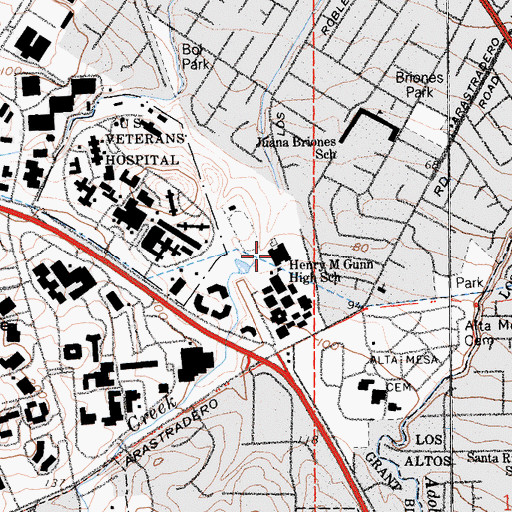 Topographic Map of Henry M Gunn High School, CA