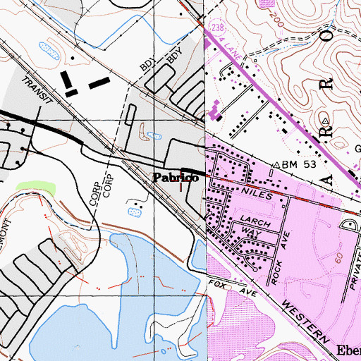 Topographic Map of Hacienda School, CA