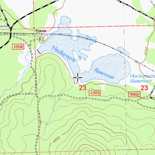 Topographic Map of Hackamore Reservoir, CA